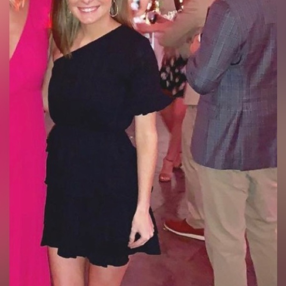 Black One Shoulder Ruffle Tiered Dress